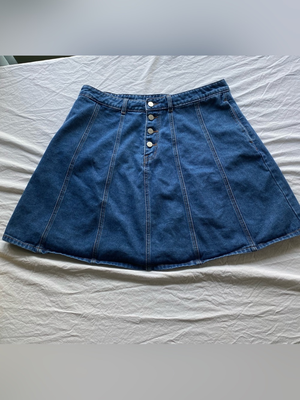 Cider Blue Denim A-line Skirt with Front Buttons